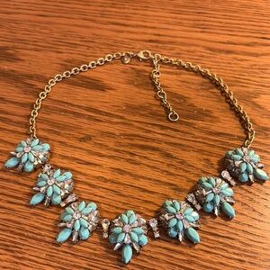 J. Crew Turquoise Blue and Gold Floral Necklace